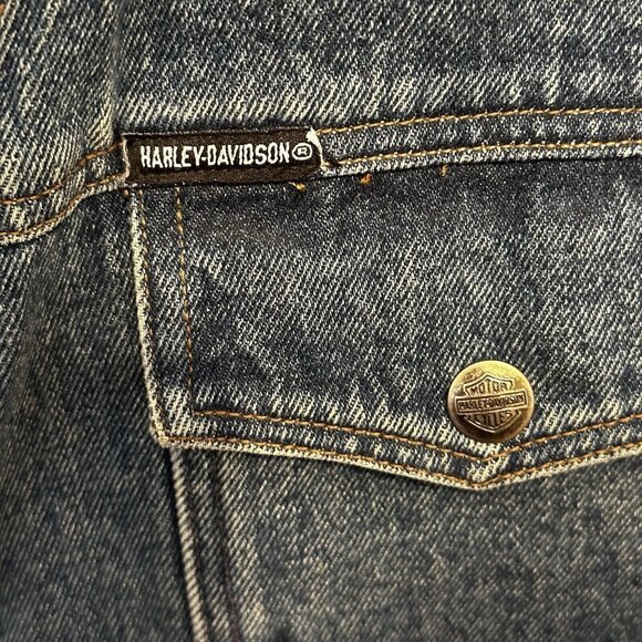Harley-Davidson Mens Biker Denim Vest-3XL XXXL  Snap Leather Patch Pockets Core - Picture 5 of 8
